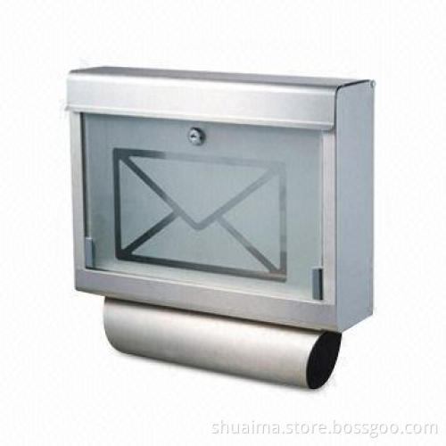Stainless Steel Mailbox with Frosted Glass/Tube, Ideal for Newspapers, Measures 400 x 105 x 300mm